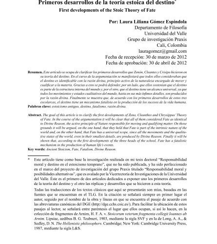 los inicios de la teoria estoica del destino